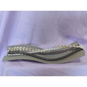 Set of 3 Headbands With Leaf & Rhinestone Design Silver Gold & Black